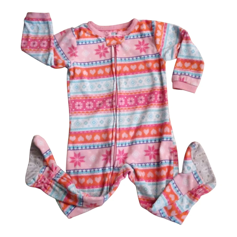 L) Carter's Pink and Orange Footie One Piece with Nordic Design